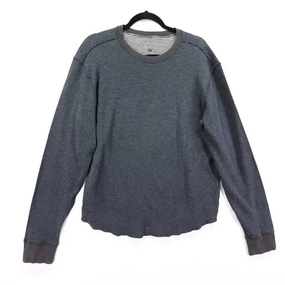 Lululemon Binary Long Sleeve Crew Shirt Men's Size Large Gray Reversible Striped - Picture 1 of 13